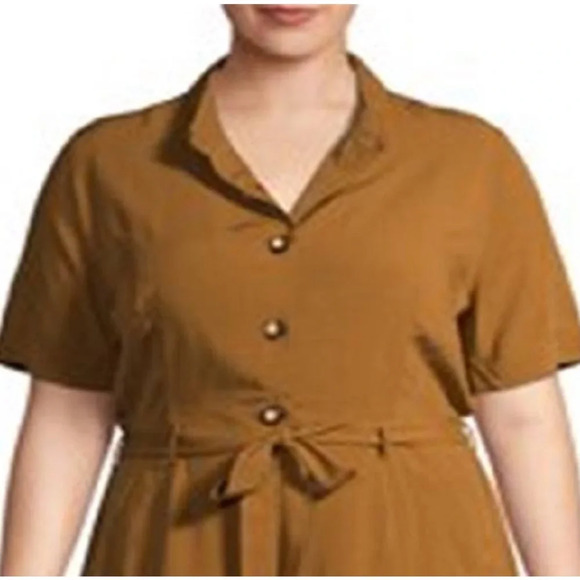Monteau Women's Brown Rayon Shirt Dress with Tie Waist and pockets Size L - Picture 4 of 16
